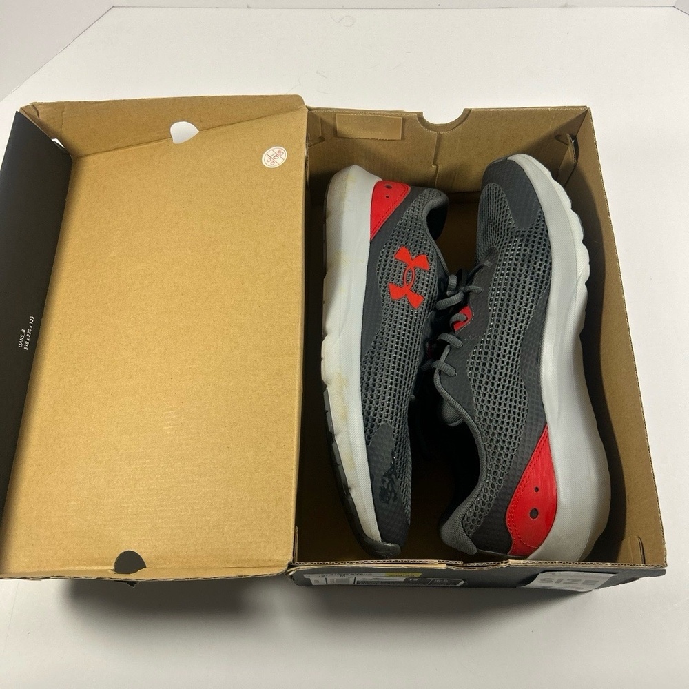 Under Armour Surge 3 Mens Running Shoes Size 12 Grey Red Mesh Upper Sporty - Picture 9 of 9